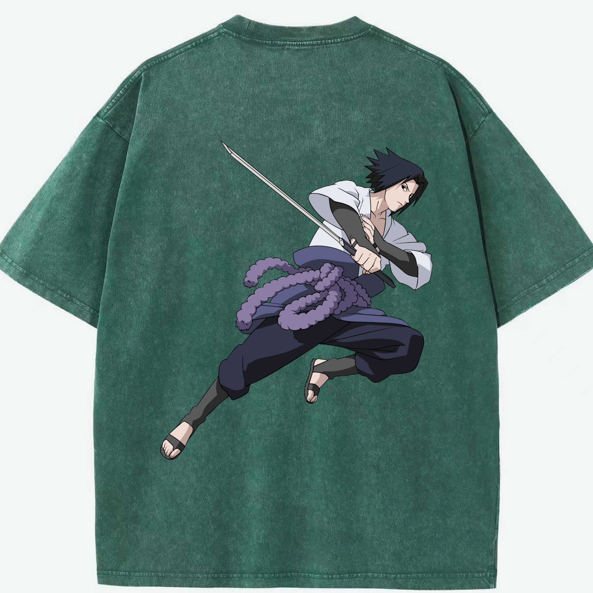 （画像用） NARUTO -ナルト- うちは サスケ Uchiha Sasuke 綿100% ヴィンテージ風 半袖Tシャツ（背面プリント）